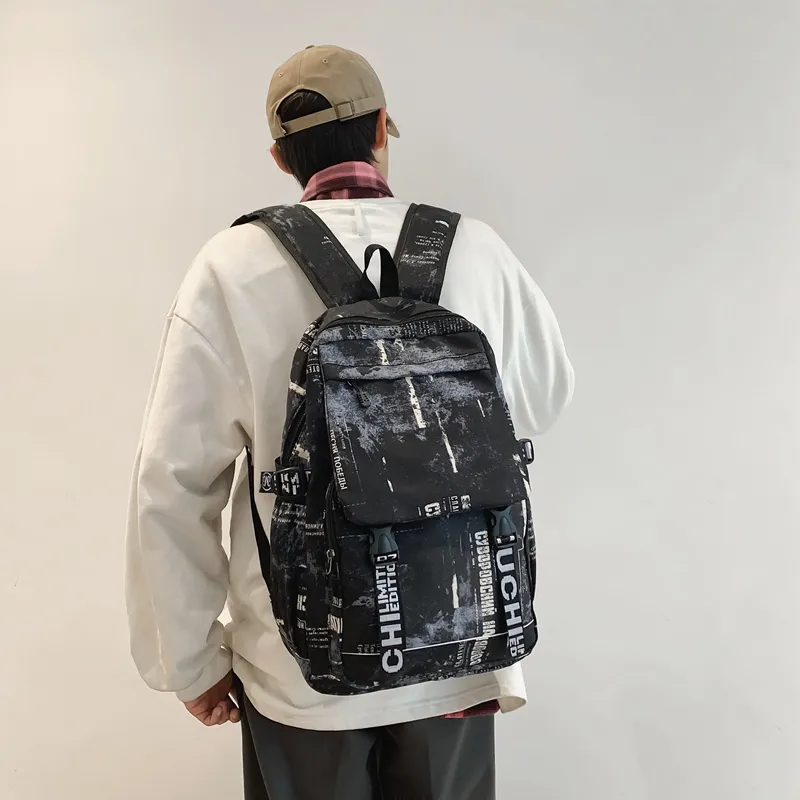 Dusen Kangaroo Nylon Backpack Unisex Gray/Black/White/Blue-16