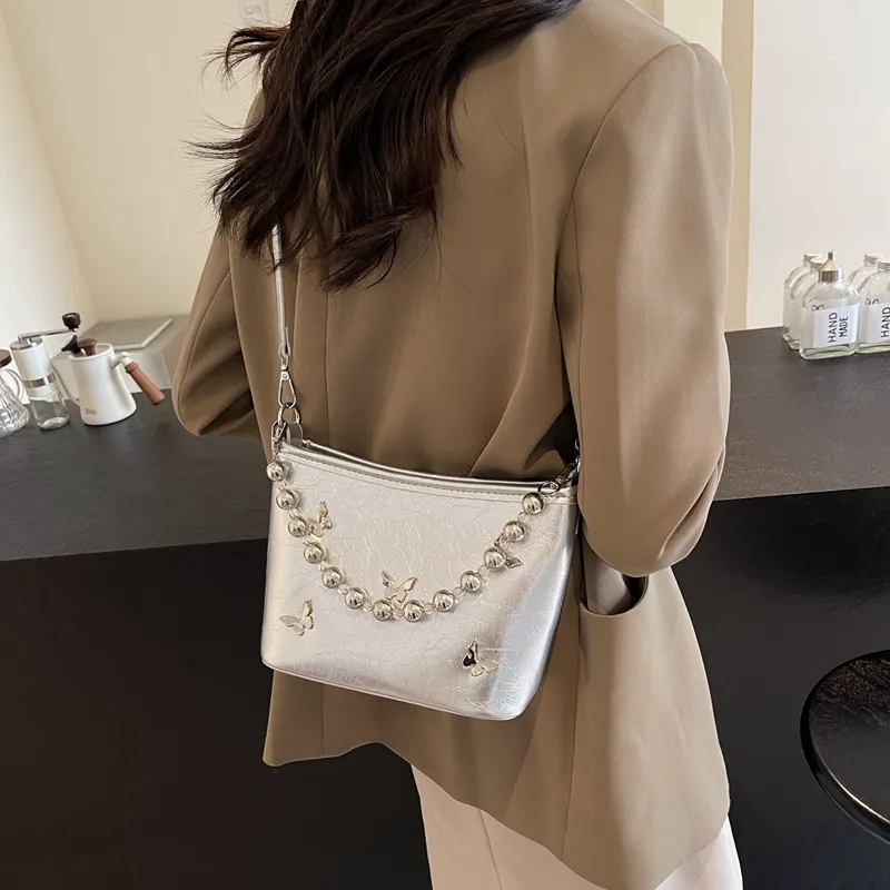 Dusen Kangaroo PU Shoulder Bag, Crossbody Bag, Handbag Unisex Ecru/Silver/Black/Burgundy-8