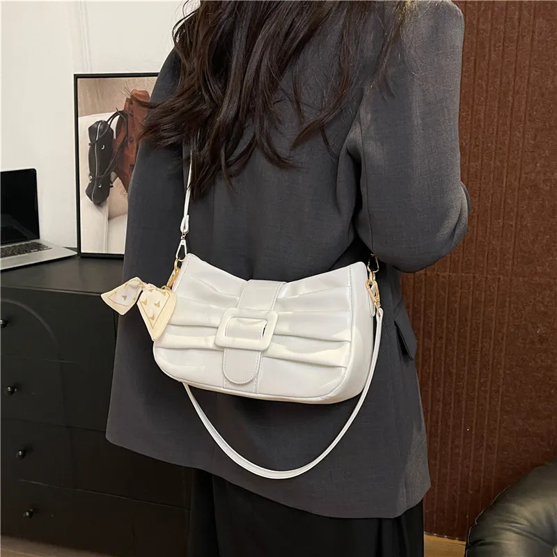 Dusen Kangaroo PU Shoulder Bag Women's White/Black/Ecru/Khaki/Blue/Pink-2