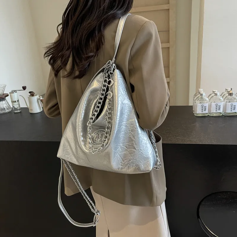Dusen Kangaroo PU Shoulder Bag, Crossbody Bag Unisex Ecru/Silver/Black/Brown-12