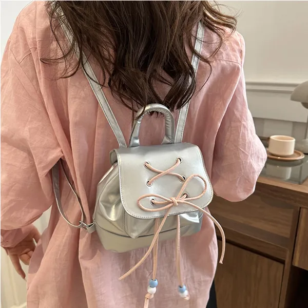 Dusen Kangaroo PU Backpack Regular Pink/Silver/Black/White-3