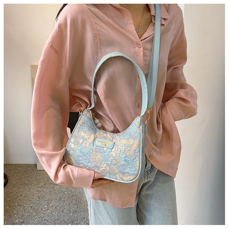 Dusen Kangaroo Canvas Crossbody Portable Dumpling Bag Shoulder Bag Trumpets Women's Blue/Purple/Pink-1