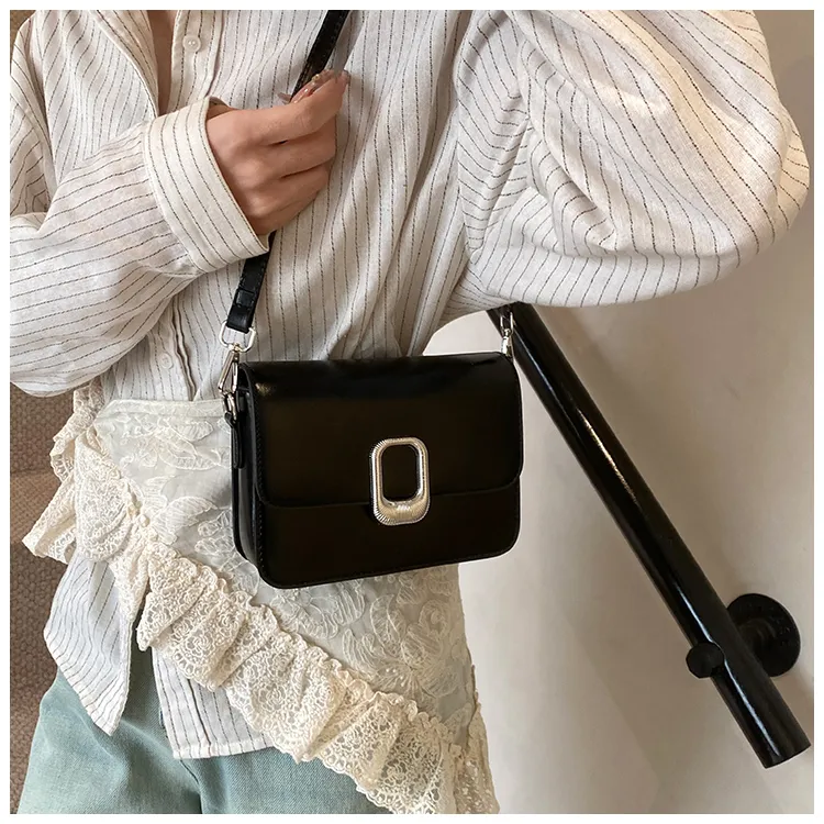 Dusen Kangaroo PU One Shoulder Crossbody Small Bag Women's Ecru/Khaki/Black/Coffee-7