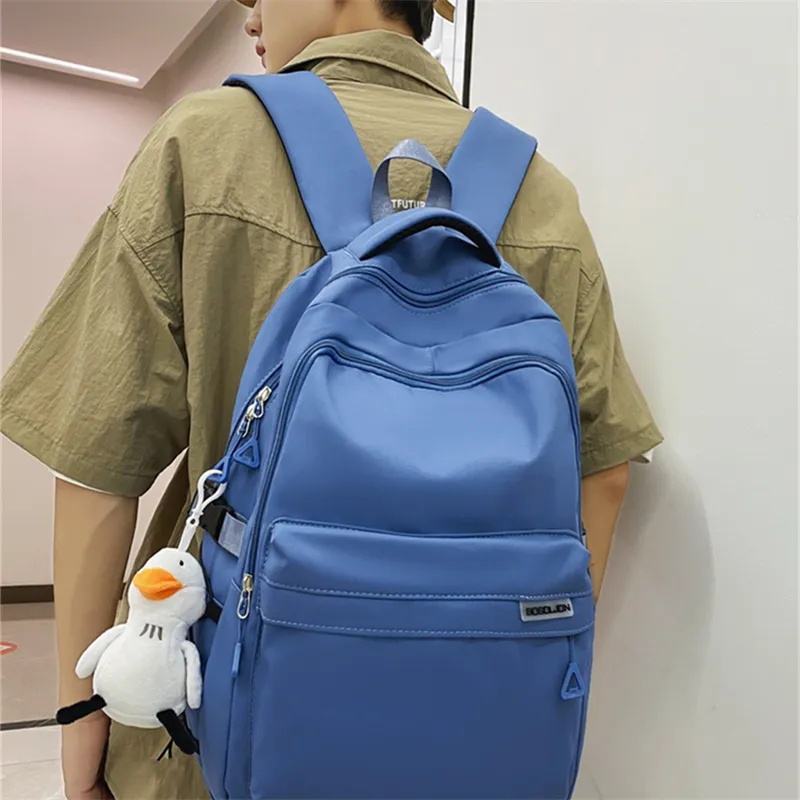 Dusen Kangaroo Nylon Fabric Backpack Large Size Unisex White/Black/Red/Blue-10