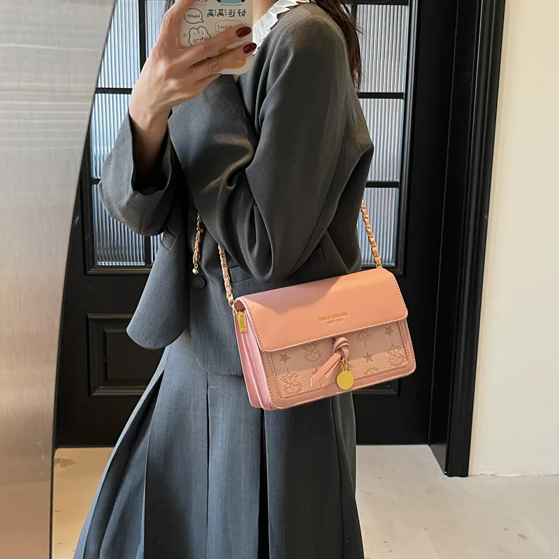 Dusen Kangaroo PU Crossbody Bag Women's Black/Ecru/Pink-18