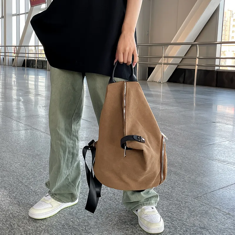 Dusen Kangaroo Canvas Backpack Regular Unisex Black/Beige/Khaki-12