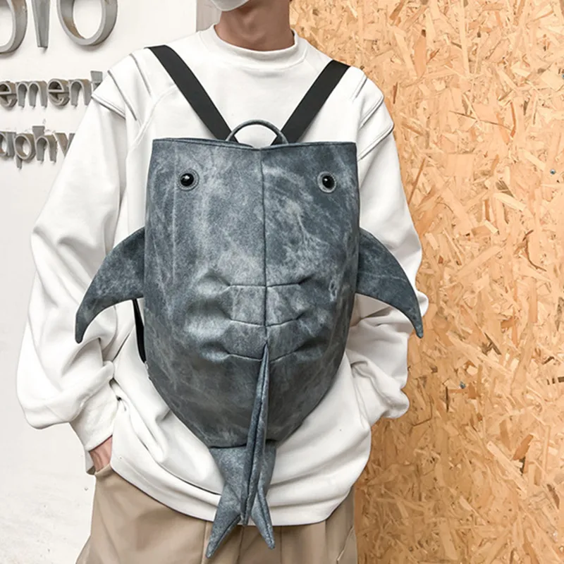 Dusen Kangaroo Denim Backpack Unisex Light Gray/Dark Gray/Blue/Coffee-10