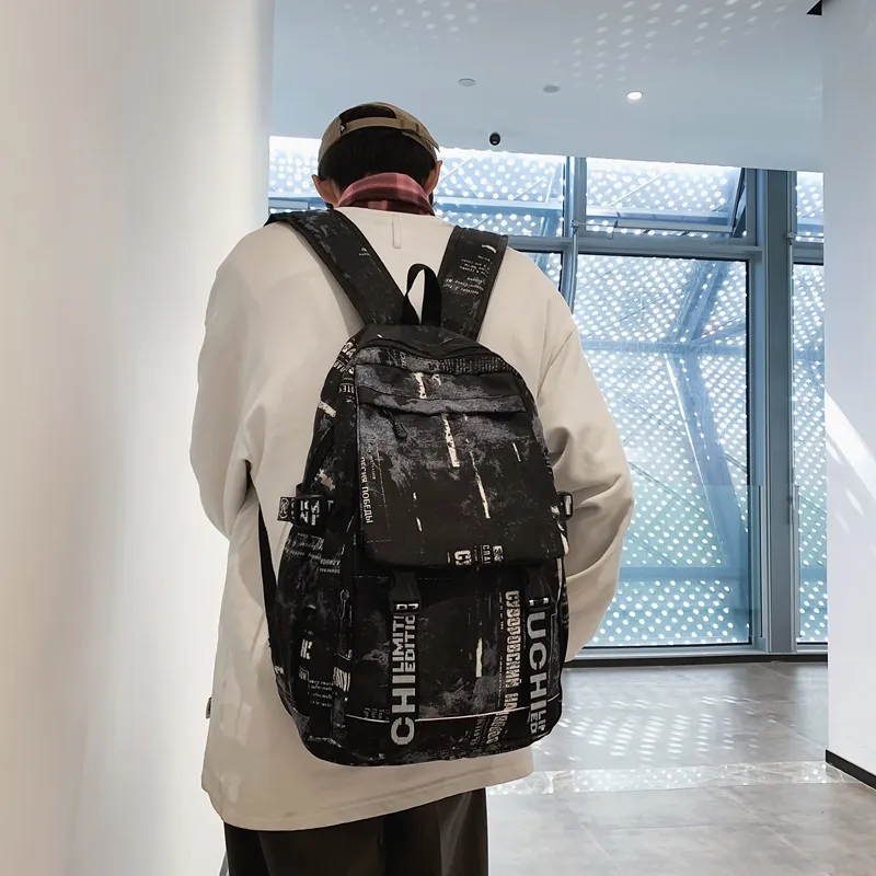 Dusen Kangaroo Nylon Backpack Unisex Gray/Black/White/Blue-17