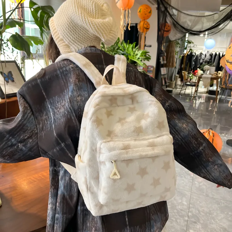 Dusen Kangaroo Velour Backpack Women's Gray/Blue/Coffee-11