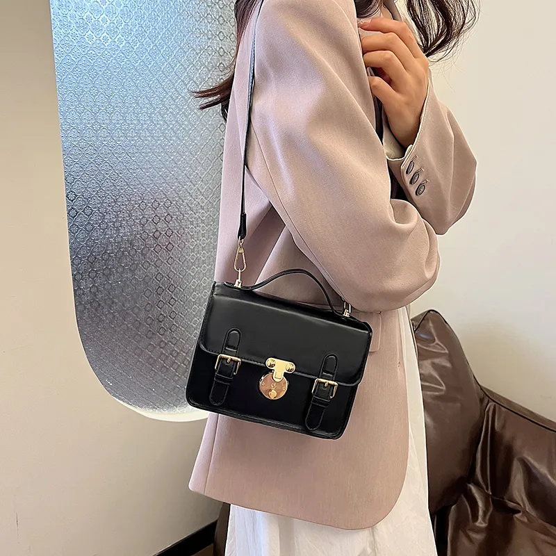 Dusen Kangaroo PU Crossbody Handbag Women's White/Black/Brown-11