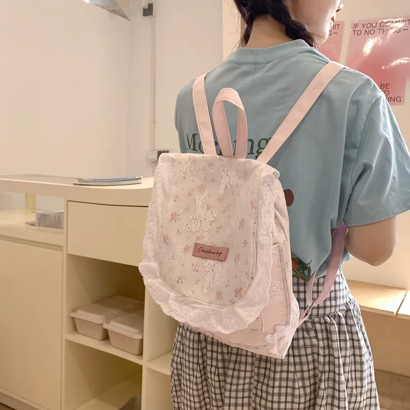 Dusen Kangaroo Composite Cloth Backpack Women's Cartoon Pink/Light Pink Floral/Light Blue Floral-6