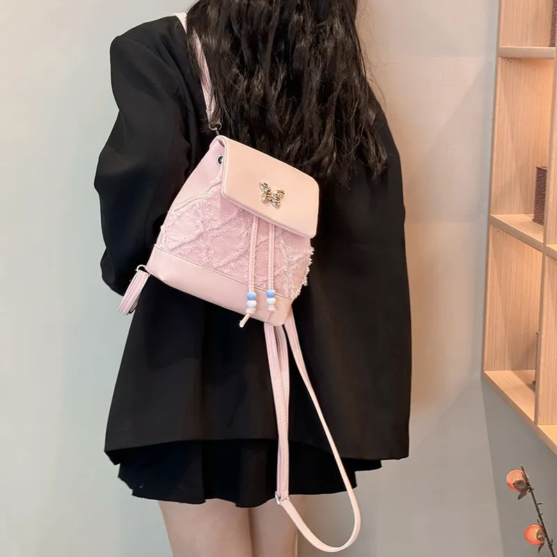 Dusen Kangaroo PU Small Backpack Regular Women's White Black Blue Pink-23