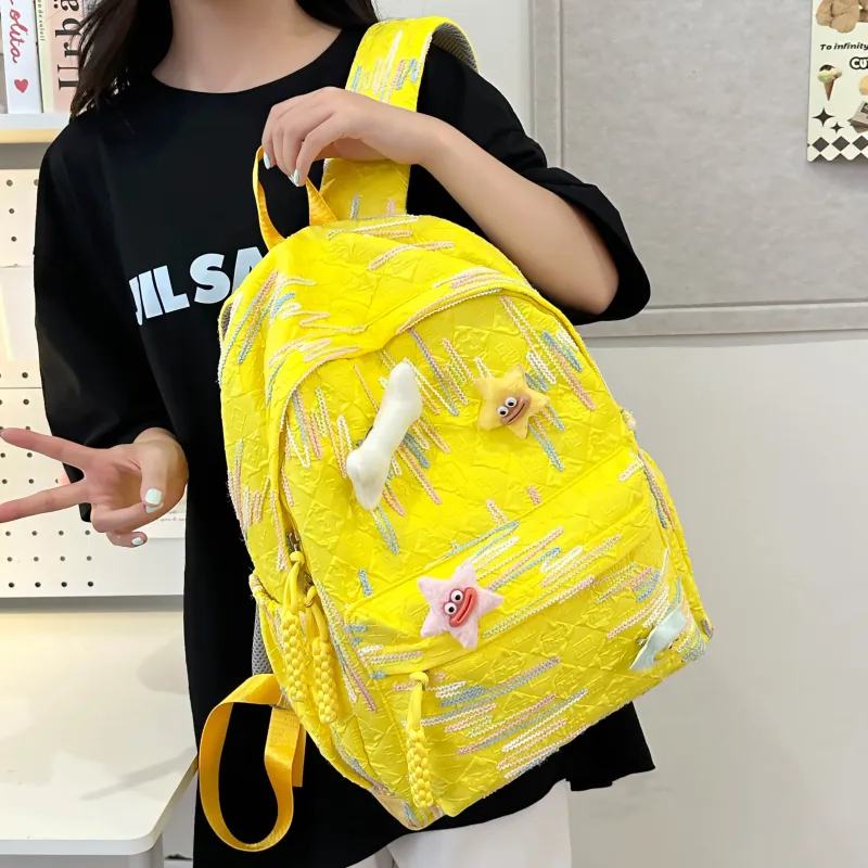 Dusen Kangaroo Nylon Backpack Women's White/Black/Pink/Sky Blue/Yellow-26
