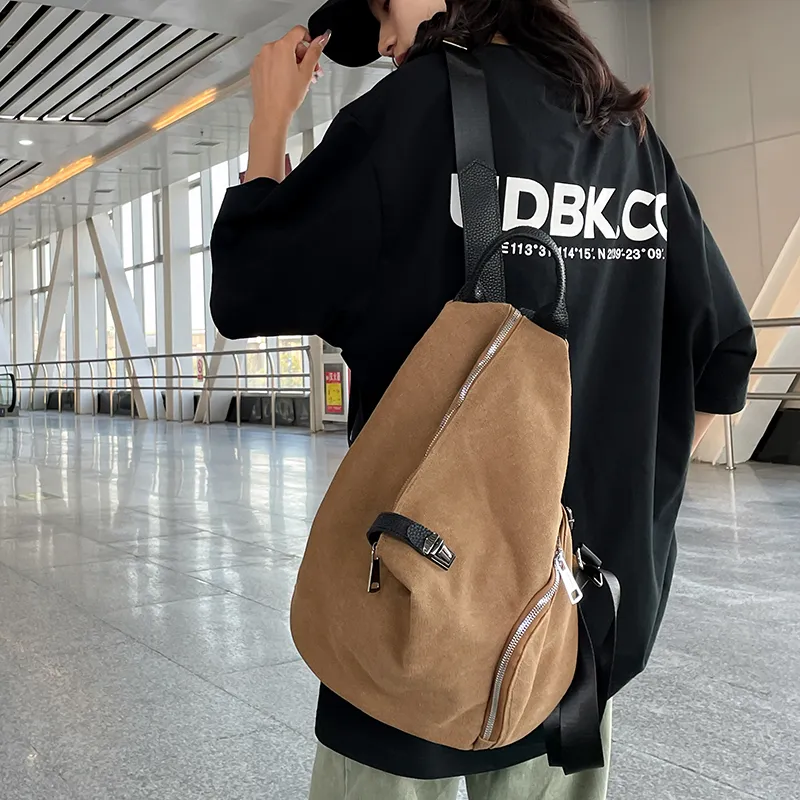 Dusen Kangaroo Canvas Backpack Regular Unisex Black/Beige/Khaki-10