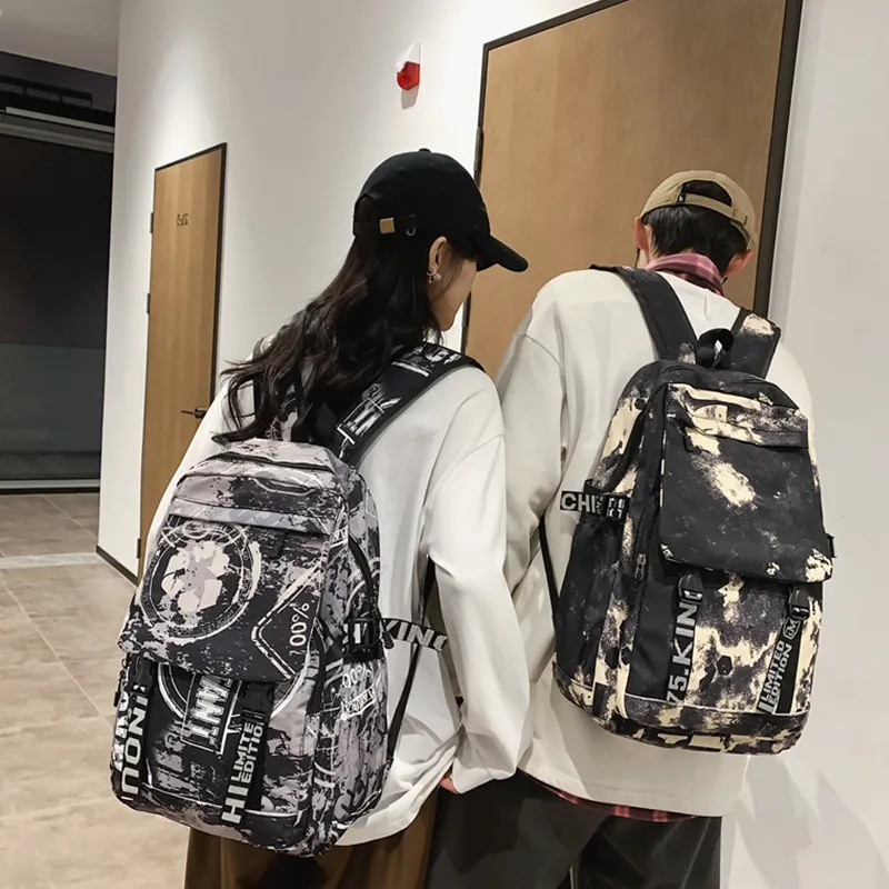 Dusen Kangaroo Nylon Backpack Unisex Gray/Black/White/Blue-12