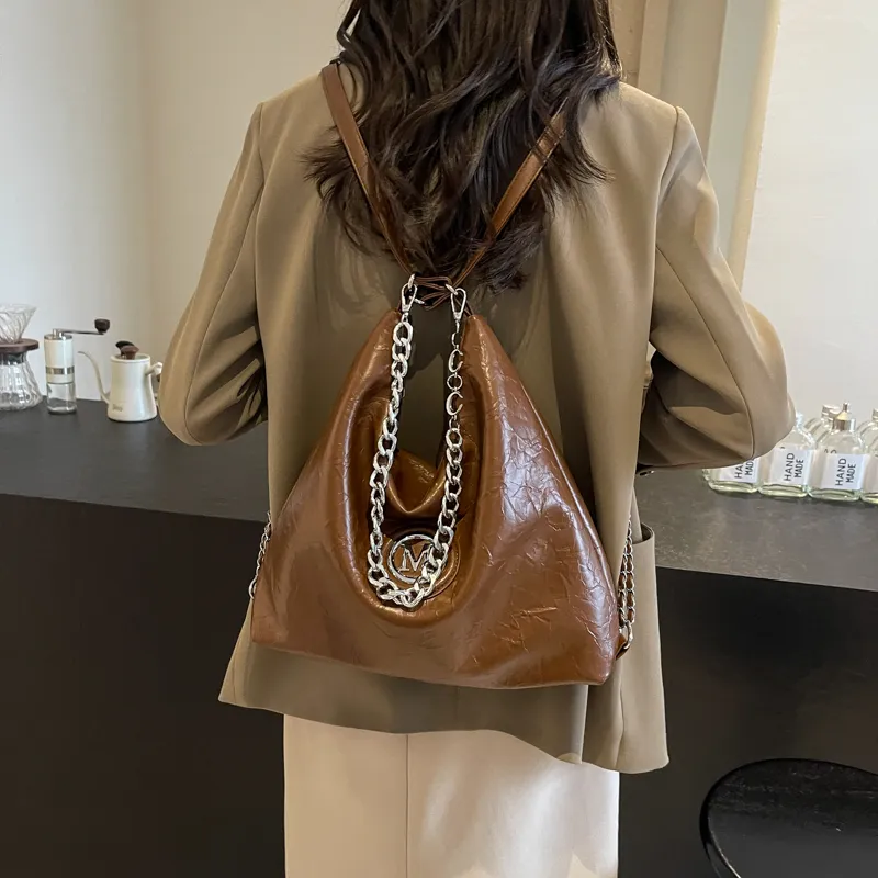 Dusen Kangaroo PU Shoulder Bag, Crossbody Bag Unisex Ecru/Silver/Black/Brown-29
