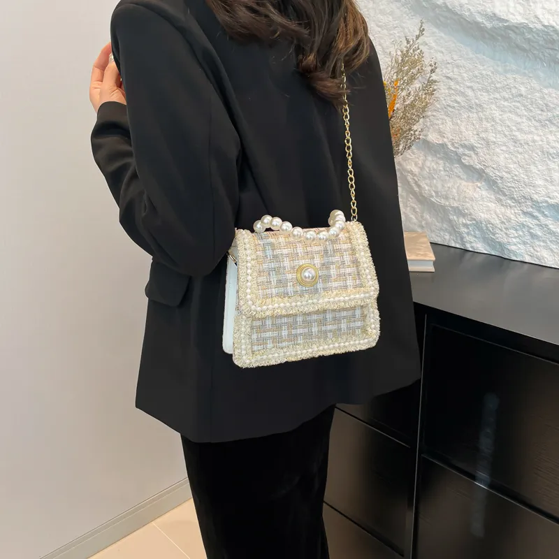 Dusen Kangaroo PU Handbag Small Size Women's White/Khaki-3