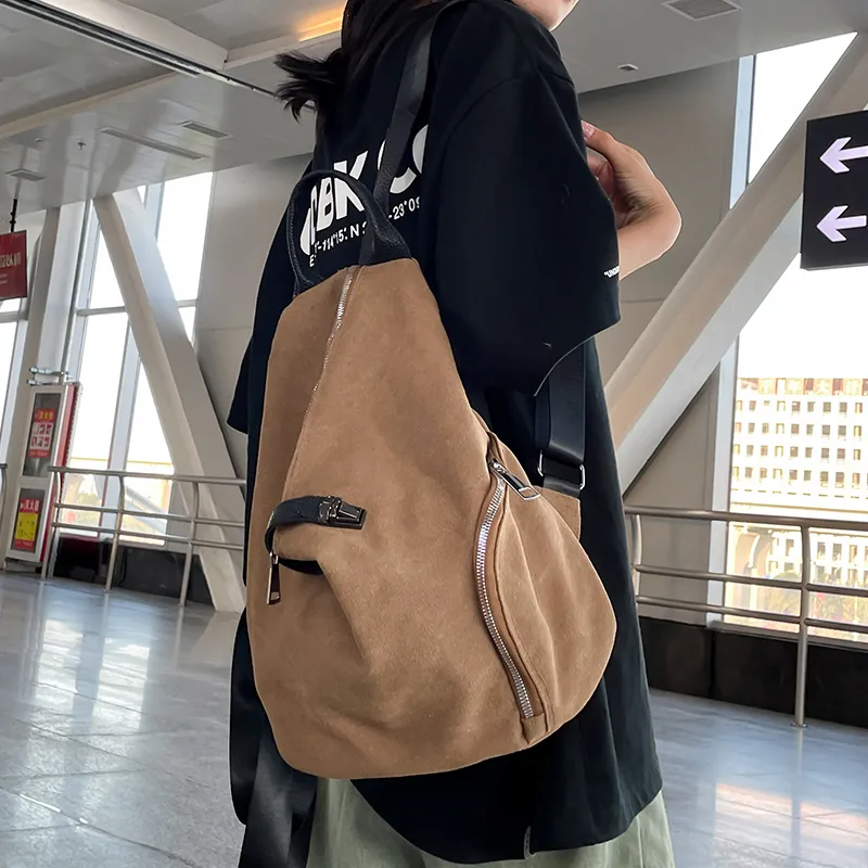 Dusen Kangaroo Canvas Backpack Regular Unisex Black/Beige/Khaki-13
