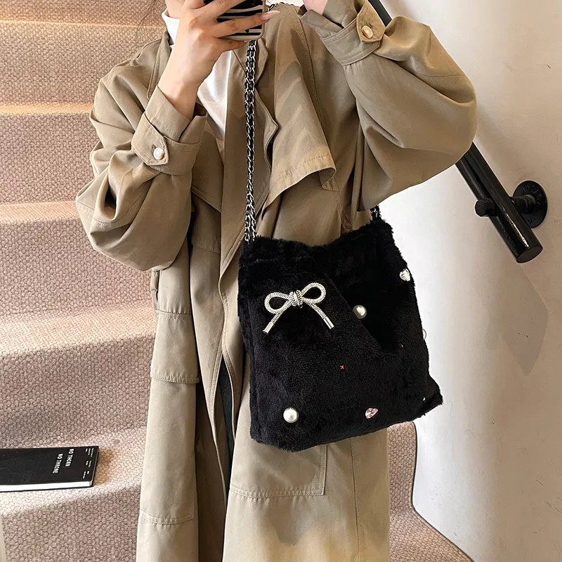 Dusen Kangaroo Plush Portable Crossbody Bag, Shoulder Bag Women's Ecru/Gray/Black/Khaki-21