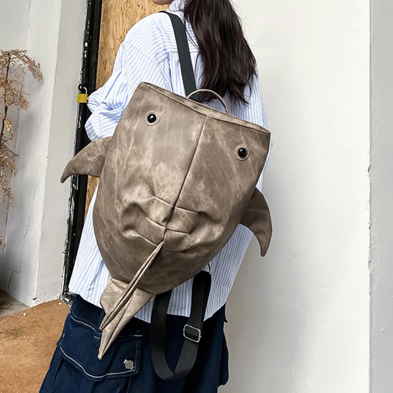 Dusen Kangaroo Denim Backpack Unisex Light Gray/Dark Gray/Blue/Coffee-12