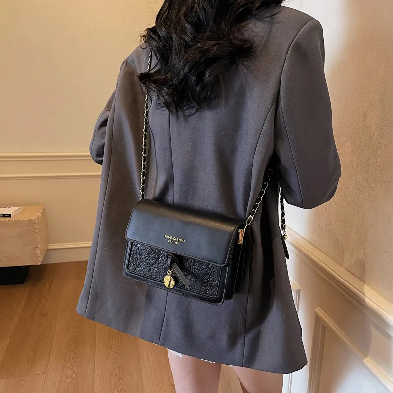 Dusen Kangaroo PU Crossbody Bag Women's Black/Ecru/Pink-10