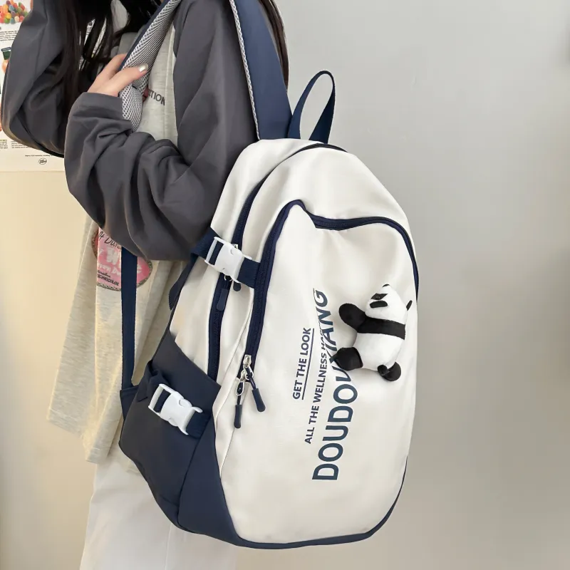 Dusen Kangaroo Nylon Backpack Unisex Black/Burgundy/Royal Blue-17
