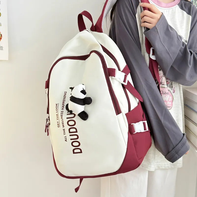 Dusen Kangaroo Nylon Backpack Unisex Black/Burgundy/Royal Blue-10