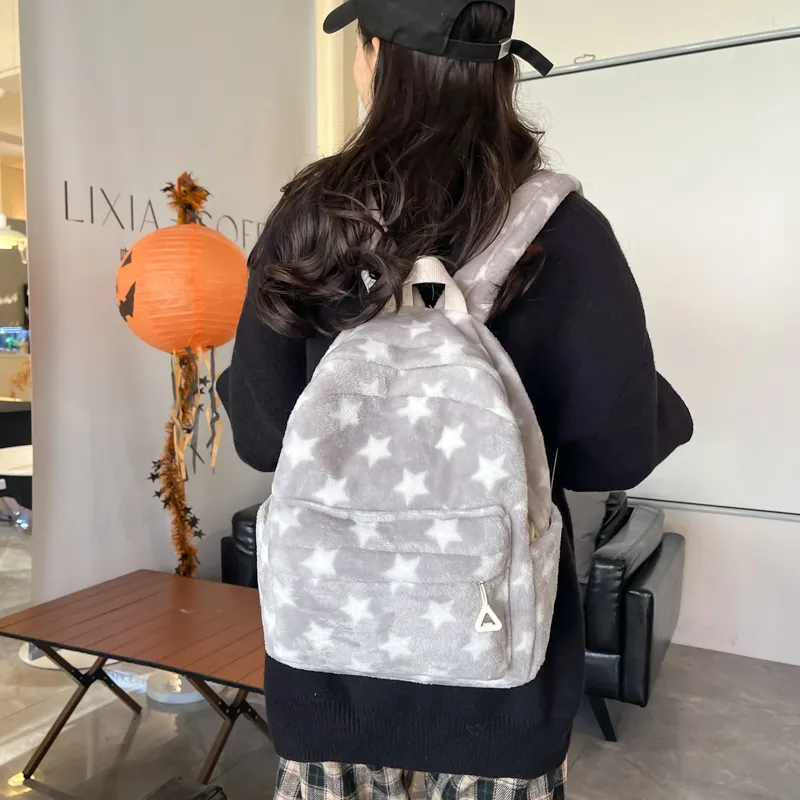 Dusen Kangaroo Velour Backpack Women's Gray/Blue/Coffee-1