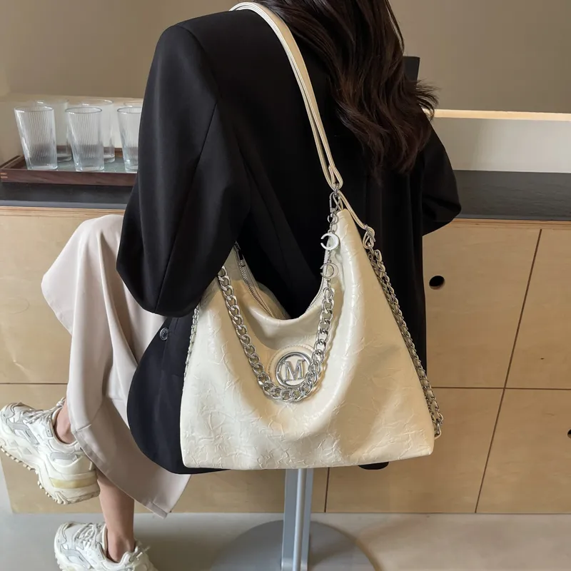 Dusen Kangaroo PU Shoulder Bag, Crossbody Bag Unisex Ecru/Silver/Black/Brown-7
