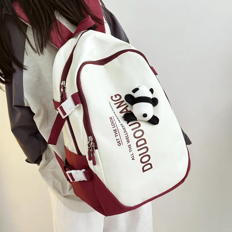 Dusen Kangaroo Nylon Backpack Unisex Black/Burgundy/Royal Blue-8