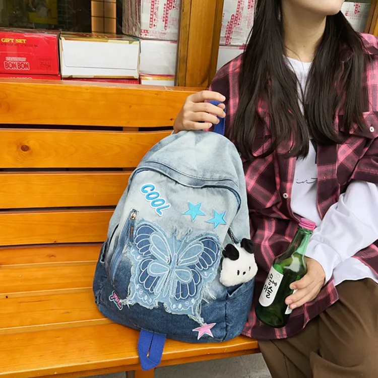 Dusen Kangaroo Denim Backpack Regular Unisex Blue-2