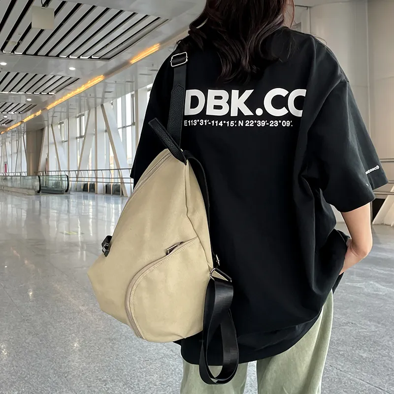 Dusen Kangaroo Canvas Backpack Regular Unisex Black/Beige/Khaki-5