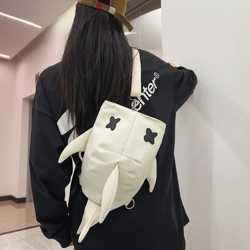 Dusen Kangaroo Nylon Backpack Regular Unisex Black/White-11