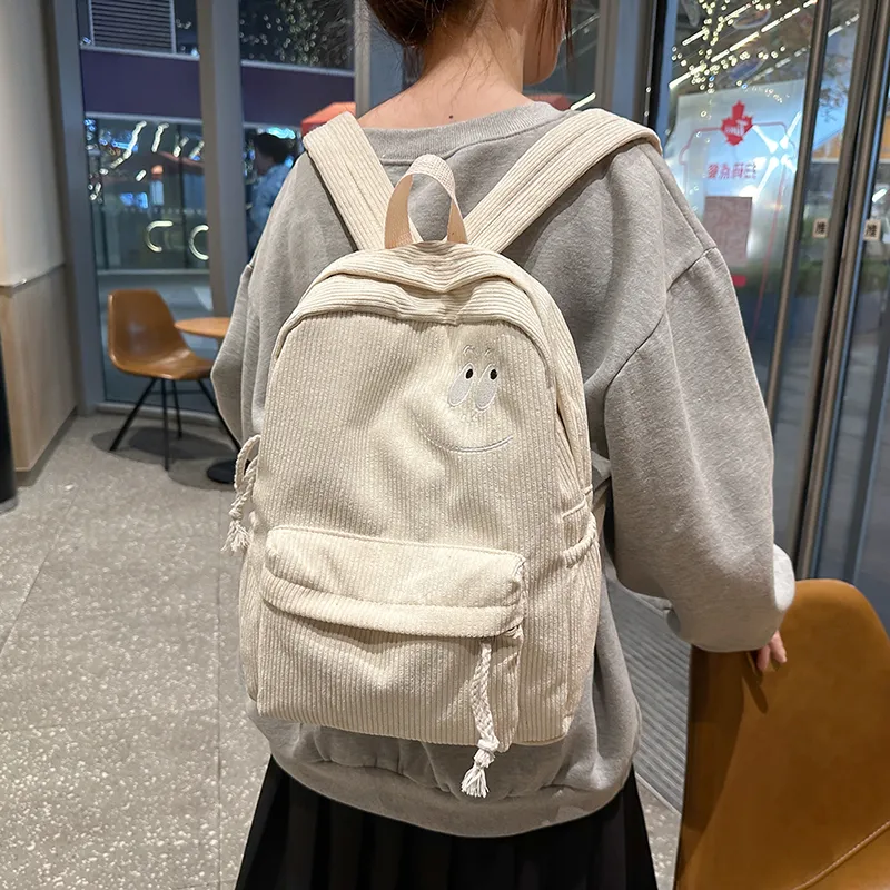 Dusen Kangaroo Corduroy Backpack Women's Black/White/Dark Brown/Green-8