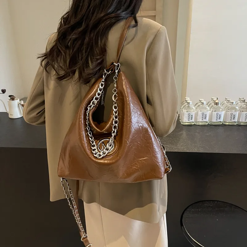 Dusen Kangaroo PU Shoulder Bag, Crossbody Bag Unisex Ecru/Silver/Black/Brown-30