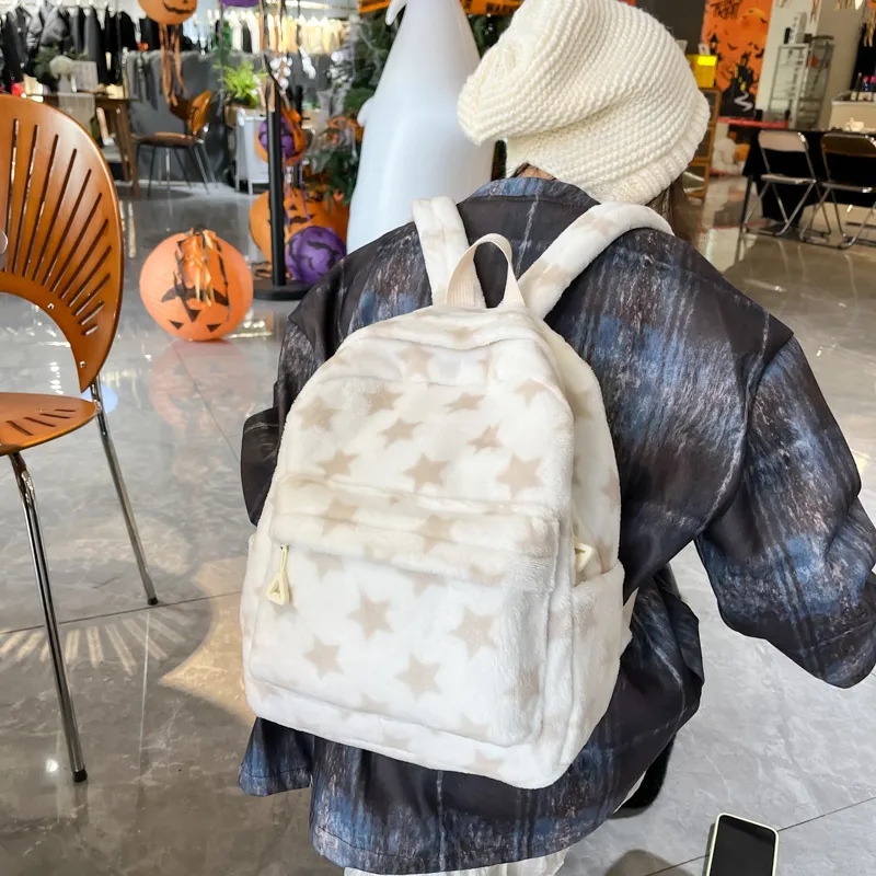 Dusen Kangaroo Velour Backpack Women's Gray/Blue/Coffee-12