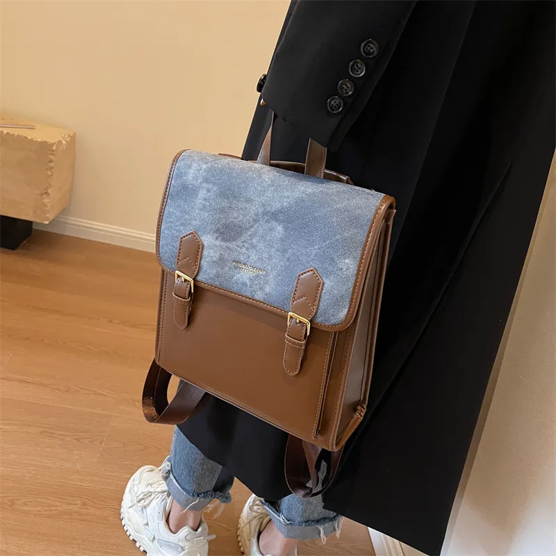 Dusen Kangaroo PU Backpack Women's Black/Coffee/Brown-12