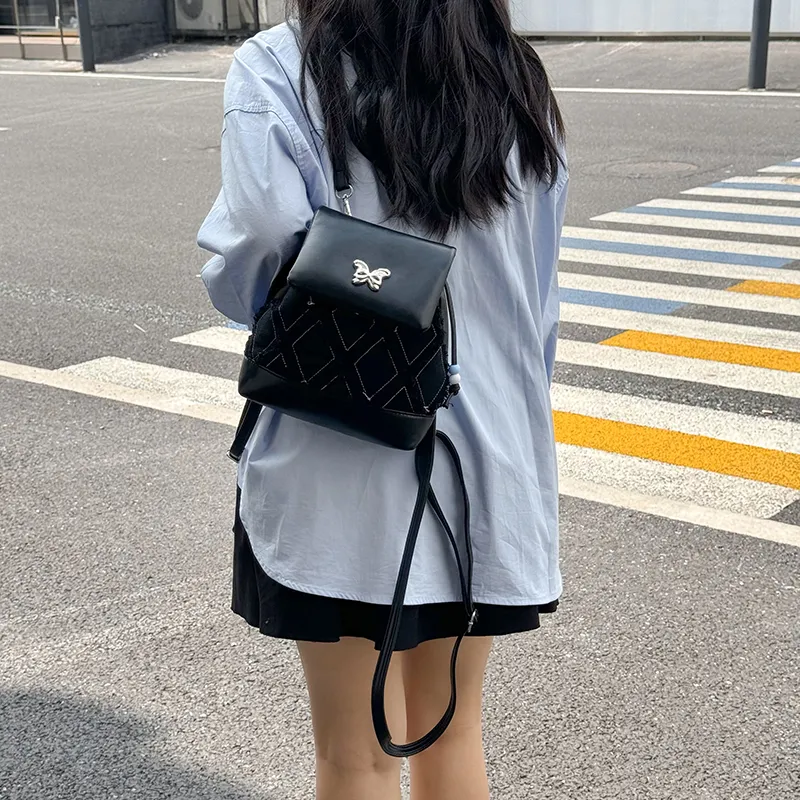 Dusen Kangaroo PU Small Backpack Regular Women's White Black Blue Pink-9