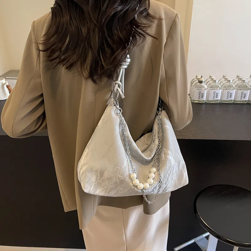 Dusen Kangaroo PU Tote Bag, Shoulder Bag Regular Women's Ecru/Silver/Black/Green-14