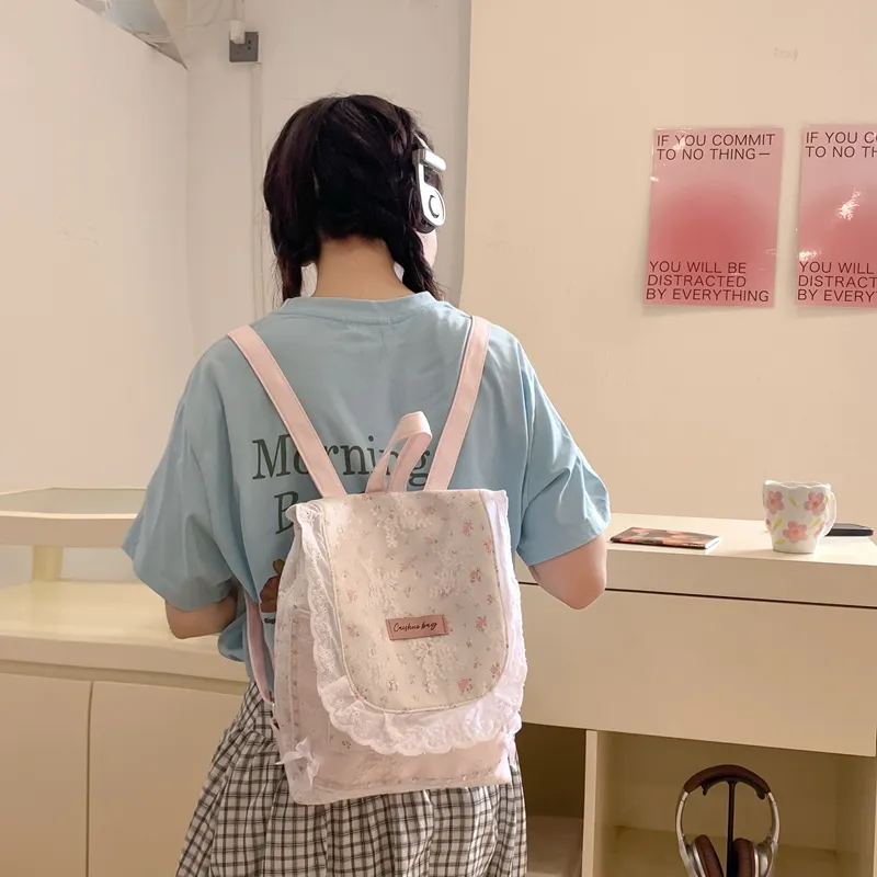 Dusen Kangaroo Composite Cloth Backpack Women's Cartoon Pink/Light Pink Floral/Light Blue Floral-7