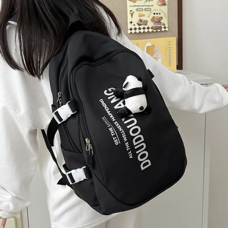 Dusen Kangaroo Nylon Backpack Unisex Black/Burgundy/Royal Blue-5