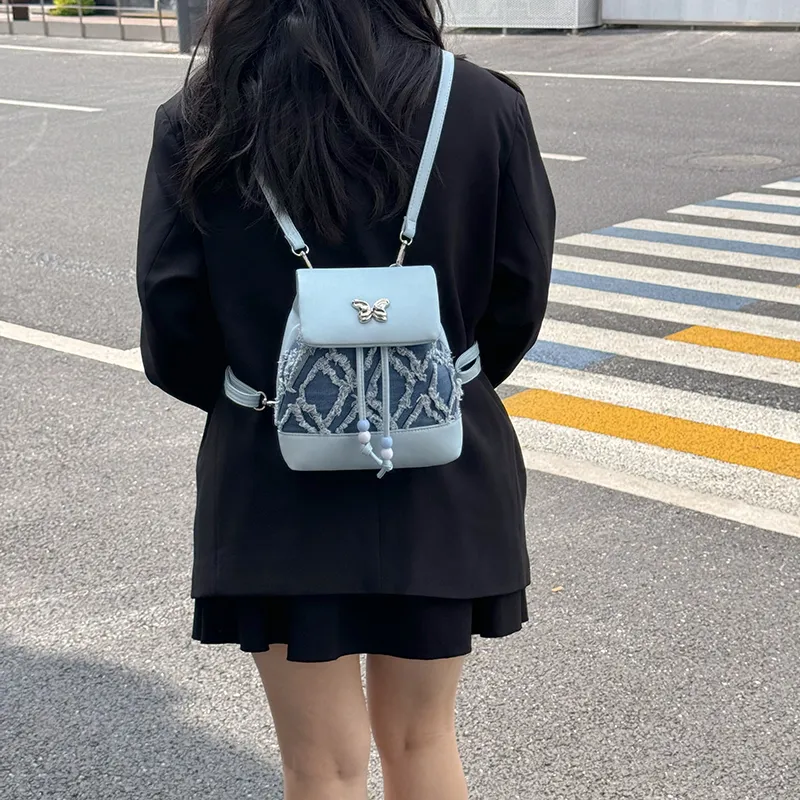 Dusen Kangaroo PU Small Backpack Regular Women's White Black Blue Pink-15