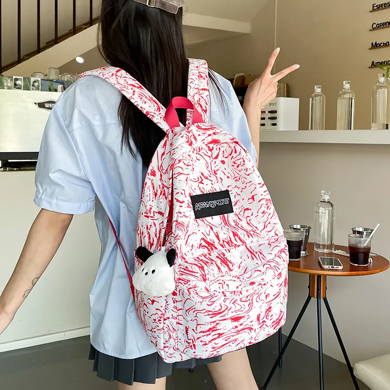 Dusen Kangaroo Nylon Backpack Regular Unisex White/Black/Red/Light Blue-8