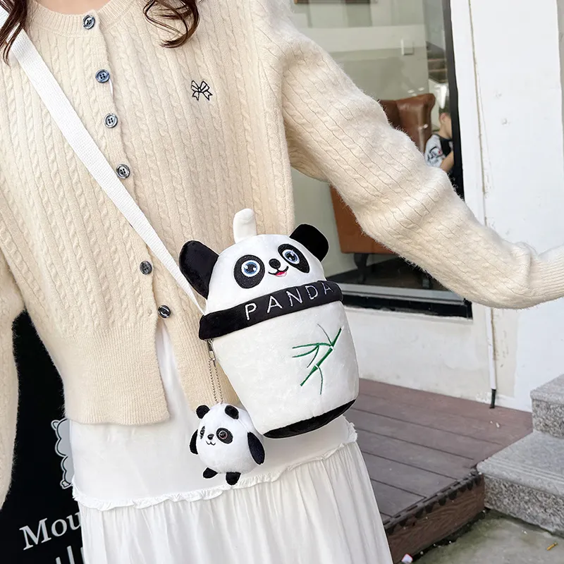Dusen Kangaroo Plush Shoulder Bag Unisex White/Light Brown-2