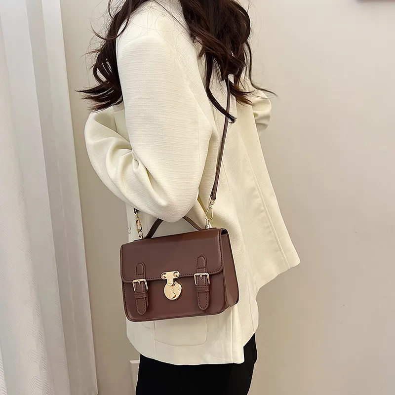 Dusen Kangaroo PU Crossbody Handbag Women's White/Black/Brown-13