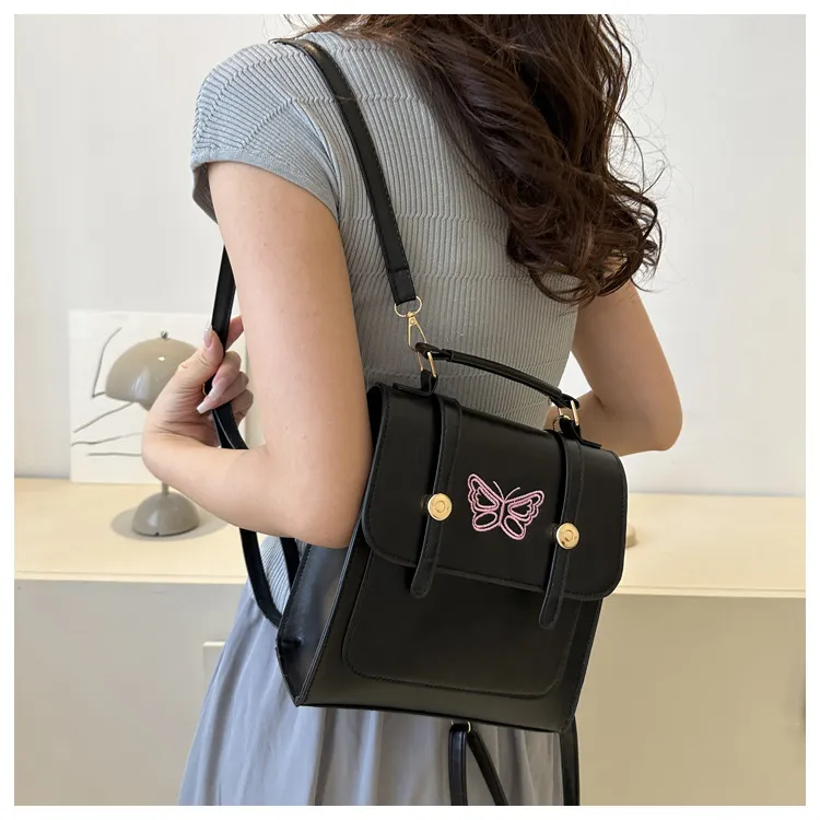 Dusen Kangaroo PU Backpack Regular Women's Black/White/Silver-2