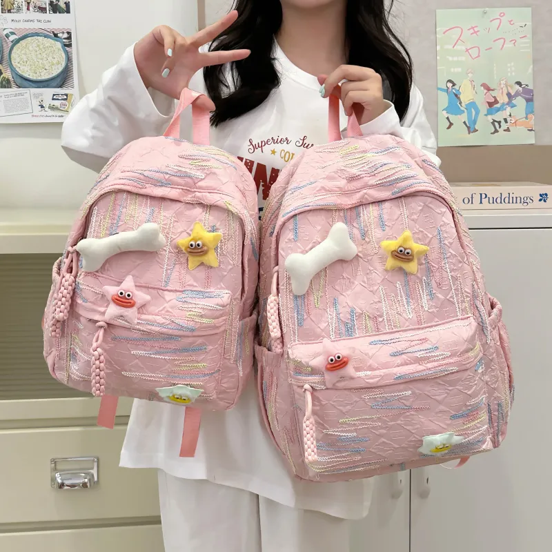 Dusen Kangaroo Nylon Backpack Women's White/Black/Pink/Sky Blue/Yellow-14
