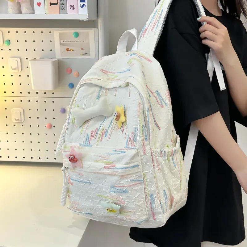 Dusen Kangaroo Nylon Backpack Women's White/Black/Pink/Sky Blue/Yellow-4