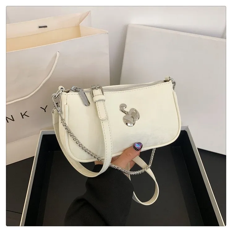 Dusen Kangaroo PU Crossbody Bag, Shoulder Bag Regular Women's White/Black/Pink-2