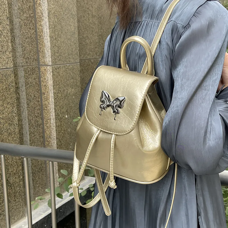 Dusen Kangaroo PU Backpack Women's Silver/Black/Gold/Ecru-12